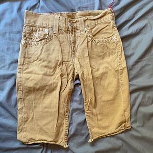 Mens Khaki True Religion Cut-Off Shorts!